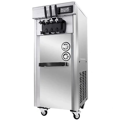 Front view of a stainless steel soft ice cream machine compatible with Five Piece Ice Cream Maker Replacement Sealing Rings Set With I Circle Silicone Seals And H Shape Gaskets For Soft Ice Cream Machines Easy To Install Durable Spare Parts Perfect Fit And Smooth Operation