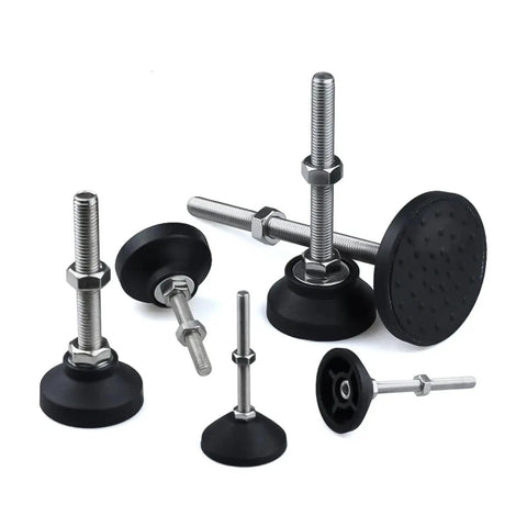 Heavy Duty Adjustable Leveling Feet With Swivel Base And Rubber Bottom For Wobbly Furniture Workbench And Machinery M8 M10 M12 Thread stabilizer pads.