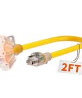 Built Tough Outdoor Extension Cord 2 Ft 12 Gauge 3 Conductor With 3 Outlets Waterproof Yellow ETL Listed 15A 1875W SJTW
