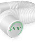 Flexible 5.9 Inch Diameter 80 Inch Length Universal Counter Clockwise AC Exhaust Vent Hose For Portable Units Compatible With Honeywell Whynter Frigidaire LG Delonghi Toshiba JHS Replacement Easy Fit For Strong Cooling, showcasing its 5.9 inch diameter and counterclockwise thread direction.
