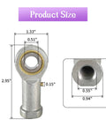 Female Rod End Bearing One Half Inch Bore And One Half By Twenty Right Hand Thread Self Lubricating Beefy Rod End Bearings Two Pack For Smooth Flexible Motion In Mechanical Linkages, size diagram