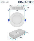 Sleek 4 Inch Canless Recessed Led Ceiling Lights With Slim Regressed Mini Panel Adjustable 5Cct And Smooth Dim To Warm No Fuss Setup Rock Solid 900 Lumens CRI90 Rating Dual Dimmer Ready Easy Drop Down Install 12 Pack dimensions showing cutout and fixture size