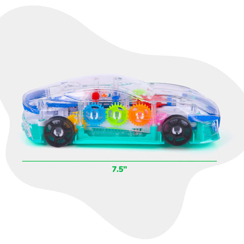 Light Up Transparent Sensory Car Toy With Bump N Go Action, Colorful Moving Gears, Music And LED Effects For Kids, A Totally Fun Easter Gift For Toddlers And A Perfect Birthday Present