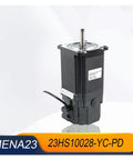 Front view of NEMA 23 2-phase stepper motor 23HS10028-YC-PD with black housing and top shaft
