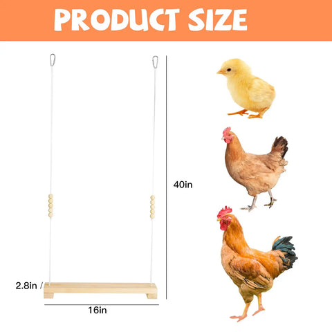 40cm Natural Wooden Chicken Swing Perch With Iron Monkey Decoration And Durable Rope, 16in wide with beige wooden beads