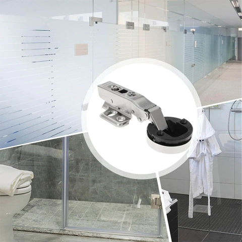 Four Pack Glass Door Hinges For Frameless Cabinets With Soft Close Dampers Built To Last High Strength Quiet Cabinet Hinges in a shower scene