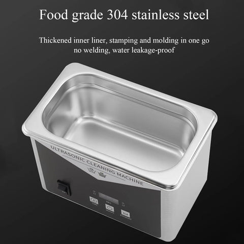 Professional Ultrasonic Jewelry Cleaner Machine With Thirty Five Watt Motor And Zero Point Eight Liter Tank featuring a food grade 304 stainless steel tank.