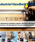 Heavy Duty Handheld Industrial Inkjet Printer To Handle Hella Wide Format Coding On Just About Any Surface With A Killer Four Inch Print Height For Dead Simple Batch Codes Barcodes And Serious Variable Data Magic, being used on cardboard.