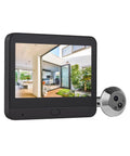 Smart Video Doorbell Camera With 4.3 Inch Display, 1080P HD Video, WiFi Door Peephole Viewer showing surveillance image on screen