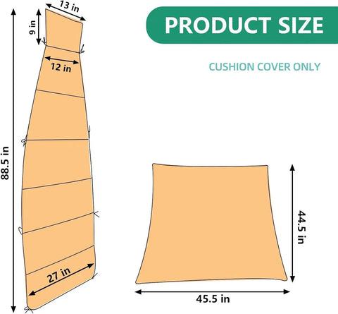 Replacement Cushion Cover For Hanging Lounge Chair And Outdoor Hammock Chair With Easy Zip And Secure Strap Outdoor Patio Cover Only In Orange For Chaise Lounge And Pillow Pad, showing size dimensions