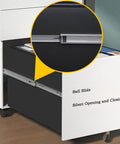 Metal Vertical File Cabinet With Anti Tip Design Lockable Three Drawer Rolling Filing Cabinet showing open drawer and ball slide mechanism