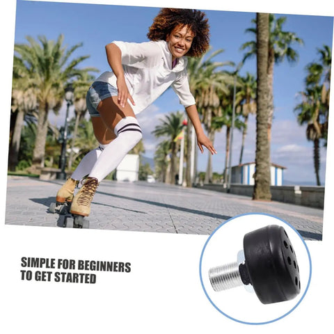 Woman skating with Two Pack Roller Skate Brake Stopper Toe Stops for Quad Skates Replacement Parts Durable High Elastic Rubber