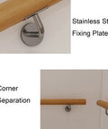 Solid Wood Handrail 13 Foot Non Slip Wall Mounted Grab Bar For Stairs And Decks Built Freaking Sturdy For Serious Grip And An Absolute Zero Hassle Installation Always On Point, showing wall mount and fixing plate detail.