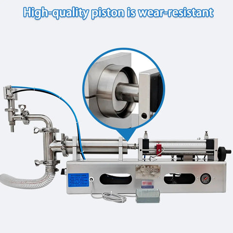 Heavy Duty Pneumatic Liquid Filling Machine With An Automatic Single Head Bottle Filler Rig showcasing wear-resistant piston detail.