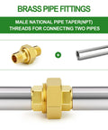 Brass Union Fitting 3/8 Inch NPT Male To 3/8 Inch NPT Male 2 Pack, shown connecting two pipes for plumbing projects