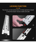 Heavy Duty Drawer Runners With Lock, Full Extension Ball Bearing Slides, 68Kg Capacity, close-up of locking mechanism