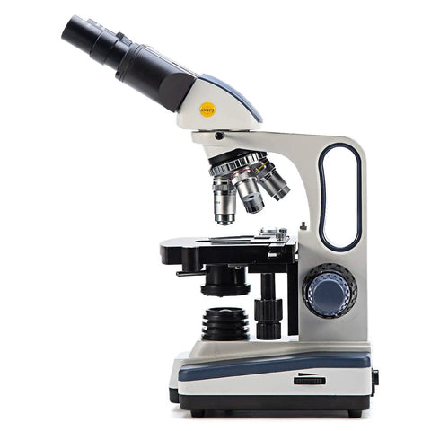 Side view of Pro Grade Multi Purpose Lab Compound Microscope With 40X-2500X Magnification, Siedentopf Binocular Head on white