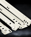 Close-up of thickened 20 inch drawer slides for cabinets and desks, heavy duty metal rails with smooth rollers and pulleys, 2 pack