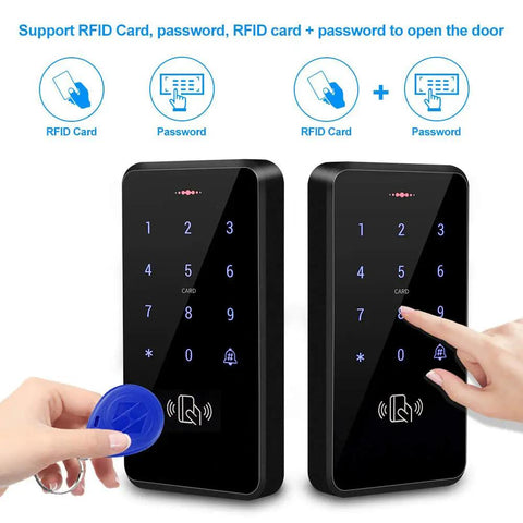 Outdoor Door Access Control System Kit IP68 Waterproof RFID Keypad Card Reader with keyfob and button usage demonstration