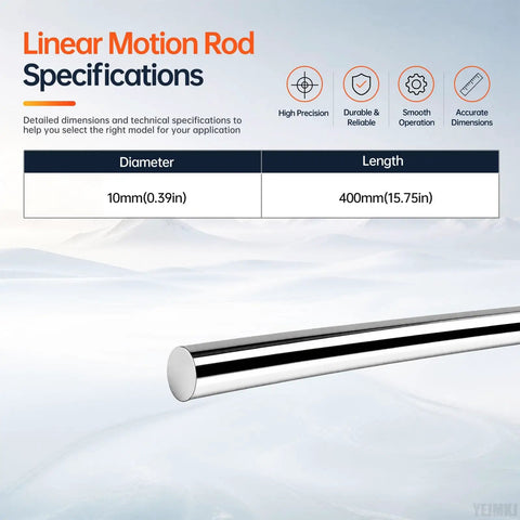 Two 10mm By 400mm Linear Motion Rods Shaft Guide Rail System For Smooth Precision Movement With High Grade C45 Carbon Steel Build For Heavy Duty CNC And DIY Projects That Will Crush It All specifications showing diameter and length.