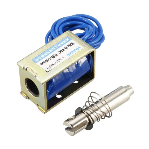 12V DC Pull Type Solenoid Electromagnet Open Frame Style With 8 To 10 Mm Stroke Linear Motion Plunger Spring Return No Fuss Installation DIY Automation Gear For Machinery Projects And Hobbies, open-frame solenoid with plunger