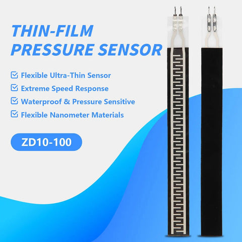 Flexible Thin Film Force Sensitive Resistor Sensor For Smart Home Gadgets, 3.9 By 0.4 Inch ZD10100 Ultra Slim Pressure Sensor, Operating Range Negative Twenty To Sixty Celsius, 0 To 500 G Sensing, DC 3.3V Output, thin-film pressure sensor