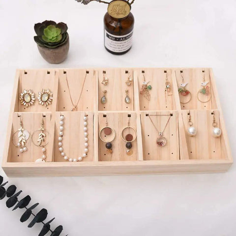 Chill Solid Wood Jewelry Tray Keeps Your Bling Totally Snag Free With A Dang Cool Pendant Grid Built In For Hanging Necklaces Organizing Earrings Or Storing Loose Beads. Jewelry tray displays earrings and necklaces.