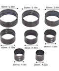 Eight Piece Round Leather Cutting Die Set With Alloy Steel Punching Tools 25 To 60mm showing different die sizes arranged