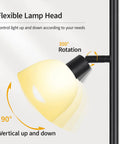 Close-up of Three Head Floor Lamp With Rotating Heads, 3 Way Dimmer, metal lamp head showing 350° rotation and 90° tilt.