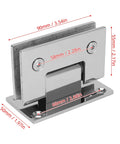 Heavy Duty 90 Degree Glass Shower Door Hinges With Self Closing Feature Rock Solid Stainless Steel Bathroom Frameless Clamps dimensions and design.