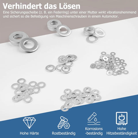 Beefy Heavy Duty Stainless Steel Flat Washers Set 100 Pack One Quarter Inch To Five Eighths Inch Outer Diameter in labeled compartments