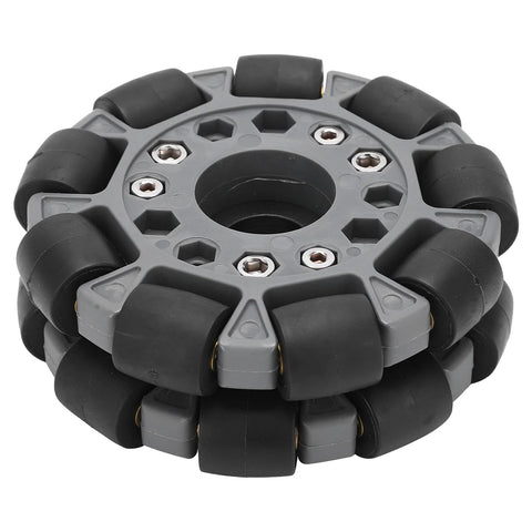 100mm nylon omni-directional wheel with rubber rollers on gray hub for 360 degree movement