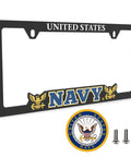 Patriotic Navy License Plate Frame Weatherproof ABS Plastic With Universal Fit for Cars SUVs Trucks, includes decal and screws
