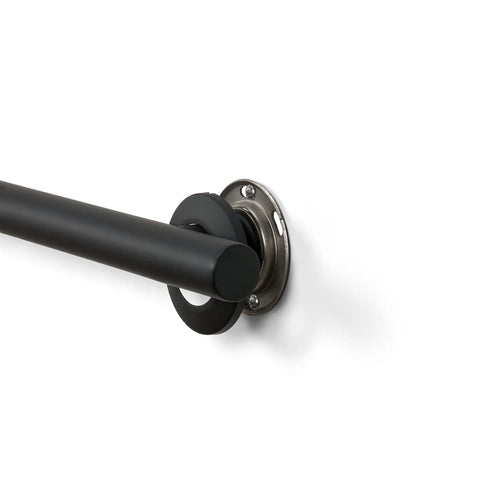 Close-up of 24 Inch Straight Shower Grab Bar Matte Black Stainless Steel With Concealed Flanges for safety and support.