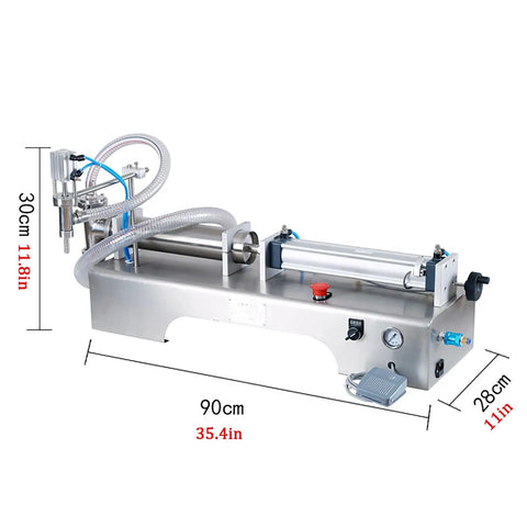 Heavy Duty Stainless Steel Pneumatic Bottle Filler With No Sweat Assembly And Next Level Precision For Cosmetics Olive Oil Wine And Spirits Designed For 500 To 5000 Ml Containers Daily, side view showing size and assembly.