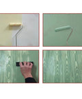 Two Piece Wood Grain Roller Kit For Faux Finish Painting And Home Wall Decor Featuring Hella Durable Rubber Texture Stamp in action.