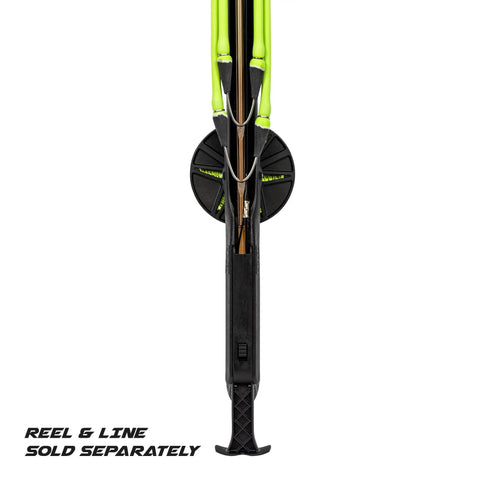 Explorer 75cm Performance Speargun close-up with aluminum barrel and stainless steel shaft, reel and line not included.