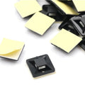 Premium Heavy Hitter Adhesive Cable Tie Bases 400 Piece Pack Black Self Stick Wire Mounts showing square black anchors with adhesive backs.