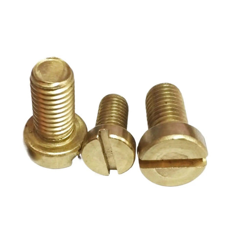 Top Shelf Brass Slotted Cheese Head Screw Pack Metric Sizes M2 Through M8 Solid Round Drive Machine Fasteners, three bolts