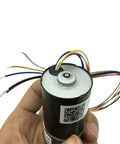JGB37-3650 Brushless DC Motor 12V 24V High Torque Gearbox For Robotics DIY Projects And Automation Builds With Smooth Speed Control and Reliable Power Delivery, showing wiring and compact housing.