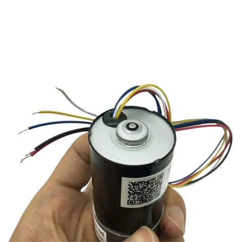 JGB37-3650 Brushless DC Motor 12V 24V High Torque Gearbox For Robotics DIY Projects And Automation Builds With Smooth Speed Control and Reliable Power Delivery, showing wiring and compact housing.