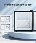Flexible storage space graphic for Hella Compact Yet Hella Spacious 1.1 Cu Ft Small Upright Freezer in matte black.