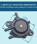 Heavy Duty Fuel Pump For Kohler 17 HP Through 25 HP Engines, dimensions labeled, showing plug and play design