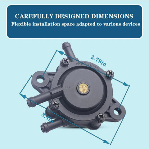 Heavy Duty Fuel Pump For Kohler 17 HP Through 25 HP Engines, dimensions labeled, showing plug and play design