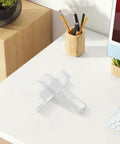 Top Shelf Under Desk Laptop Mount Clear Acrylic Wall Bracket For Universal Tablets And Keyboards Adjustable Mount on a desk.