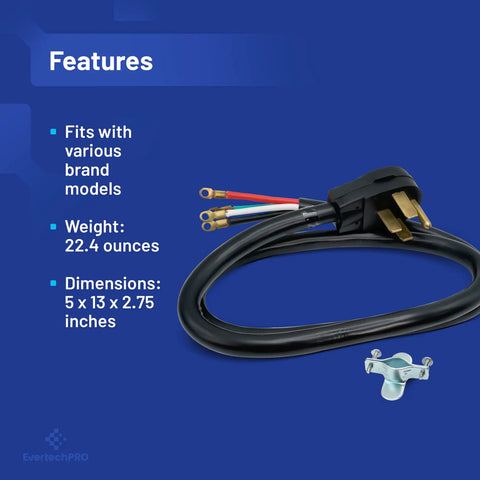 4 Prong 50 Amp Range Cord For Electric Kitchen Range With Open End Connectors Beefy Copper Wires 60 Inch Black Power Cable