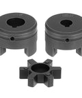 Rugged Flexible 3 Piece L Jaw Coupling Set For Log Splitters Half Inch To Three Quarter Inch Bore HT250 Steel With NBR Rubber Spider