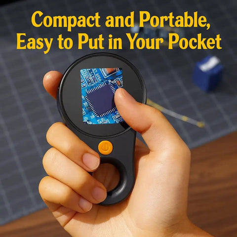 Handheld Digital Microscope 500x With 2.0 Inch IPS Screen For Real Time Viewing, USB Connection, compact black unit held in hand
