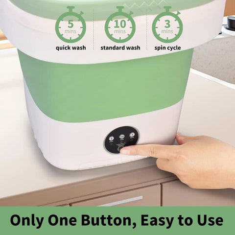 Slick Portable Washing Machine With Handy Foldable Spin Basket And Breezy Quick Wash Cycles No Sweat Compact Space Saver showing control panel.