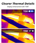 Thermal imaging comparison with TISR on and off, demonstrating Handheld Thermal Imaging Camera With 25Hz Refresh 240 By 240 Enhanced Display Detect Heat Like A Boss From Minus 4 To 1022 Degrees Fahrenheit Real Time Temp Alarm IP54 Rugged For Home And Industrial Use.